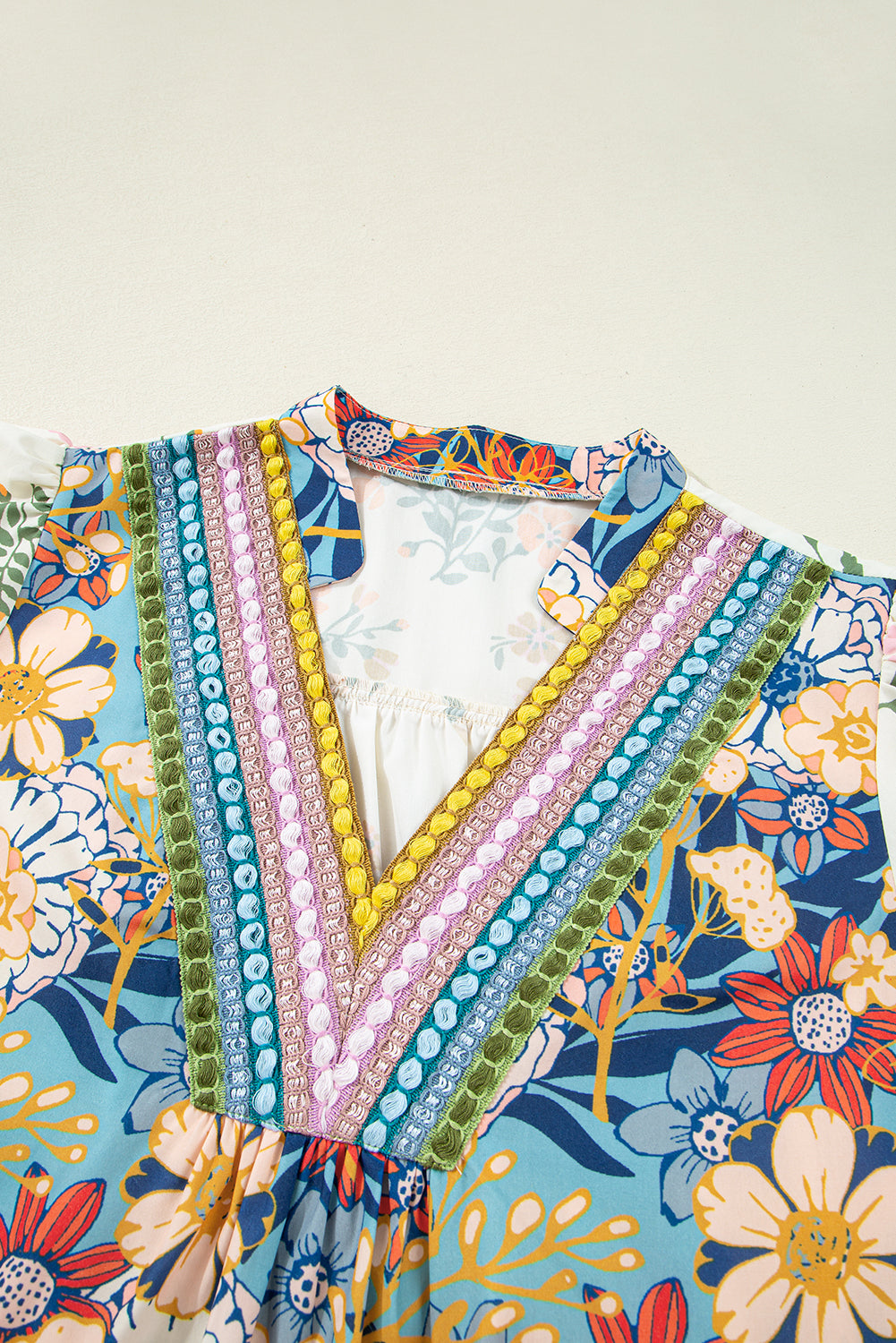 Multicolour Plus Size Floral Print Woven V Neck Half Sleeve Blouse