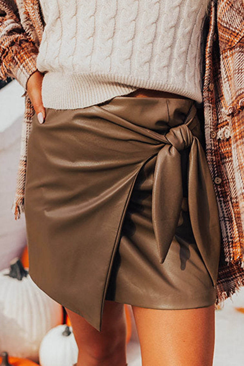 Coffee Bowknot műbőr miniszoknya