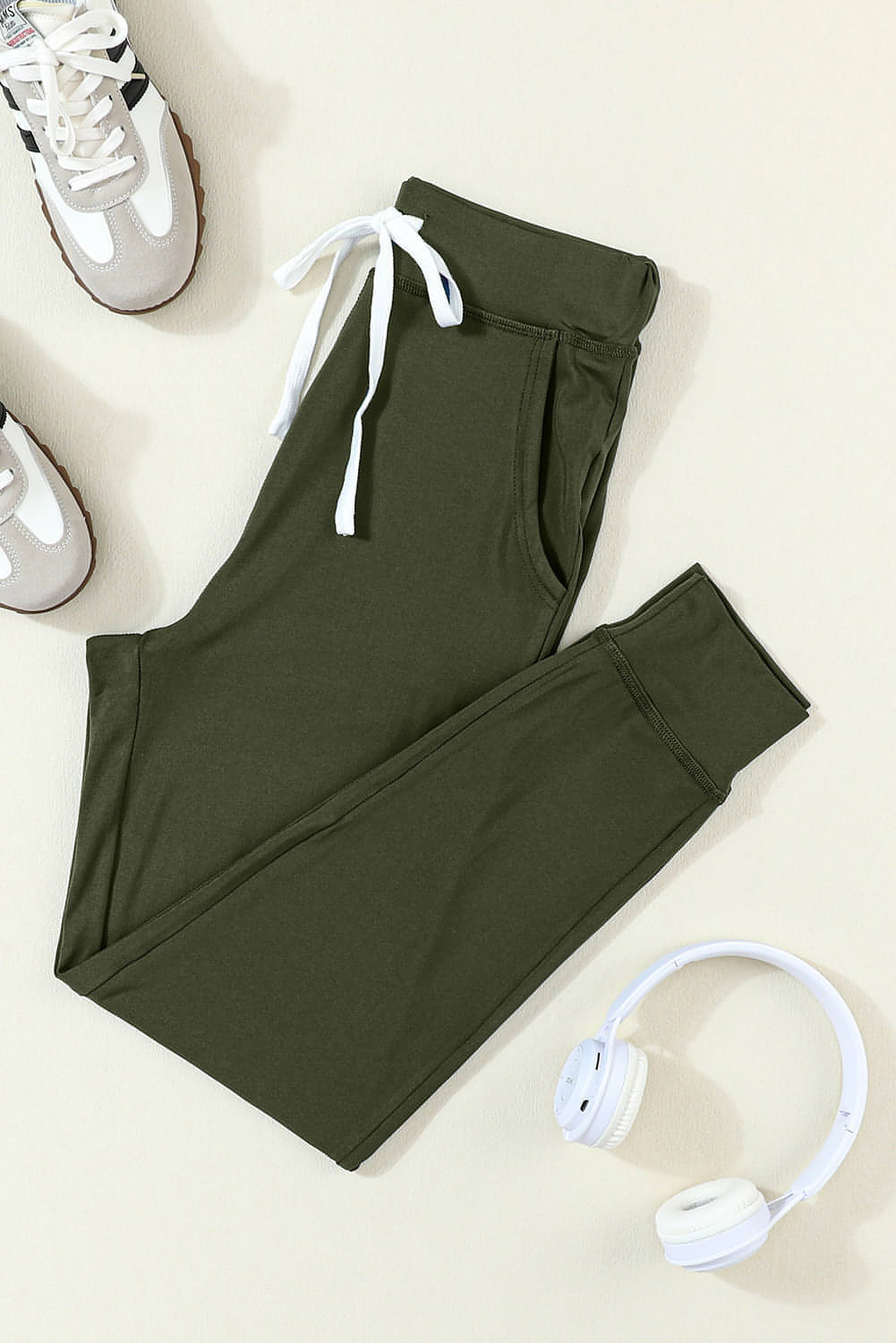 Yosun Yeşili Büzgülü Bel Cepli Jogger Pantolon