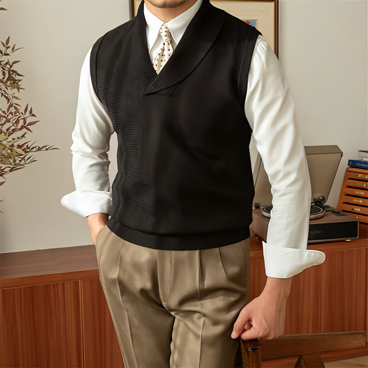 Fashionabla stickade västföretag Slim Fit Men