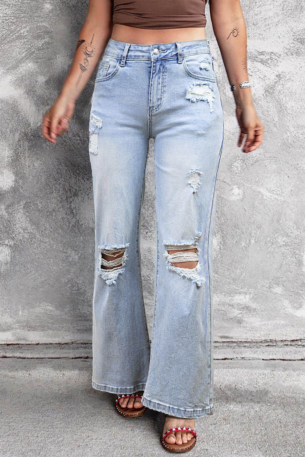 Beau Blue Vintage Light Wash Jeans Destred Flare Jeans