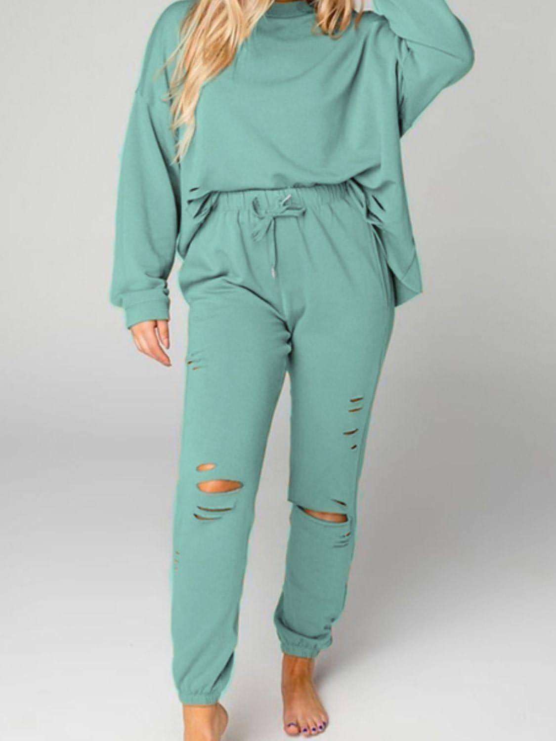 Set felpa effetto vissuto e pantaloni da jogging