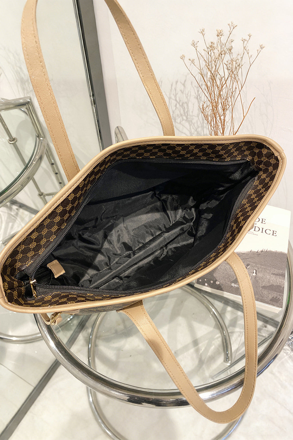 Coffee Luxury Fashion Print PU Leather Versatile One Shoulder Tote Bag