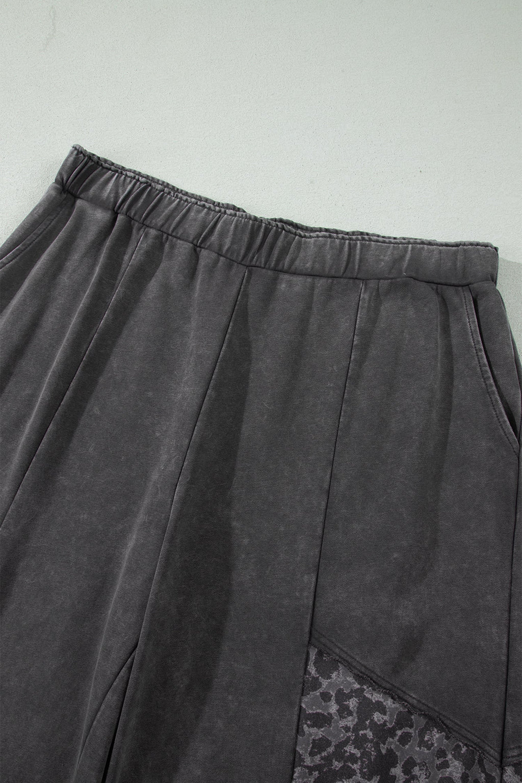 Dark Grey Plus Size Leopard Patchwork Mineral Wash Wide Leg Pants