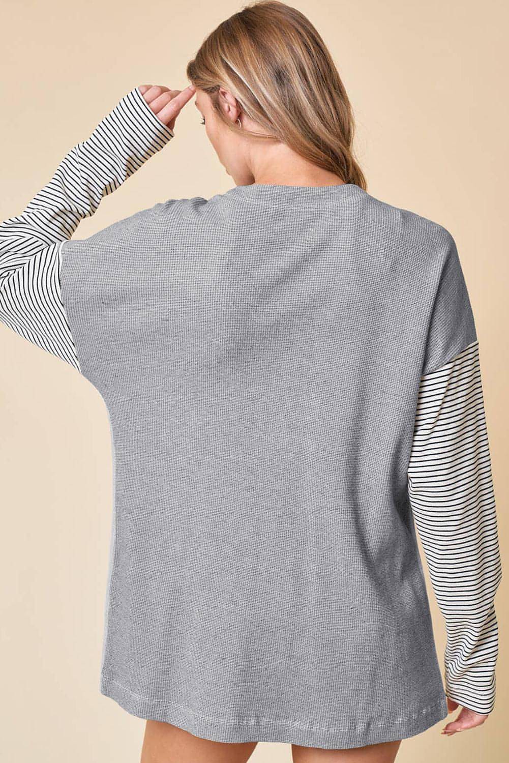 Schwarzer Streifen -Farbblöcke Patchwork Offene vorne Strickjacke mit Tasche