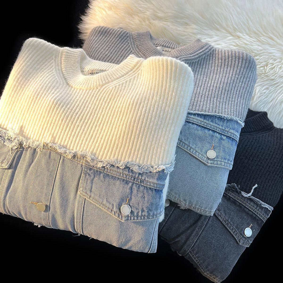 Designer Denim Splicing Knitwear Men Sweater - Edition 25