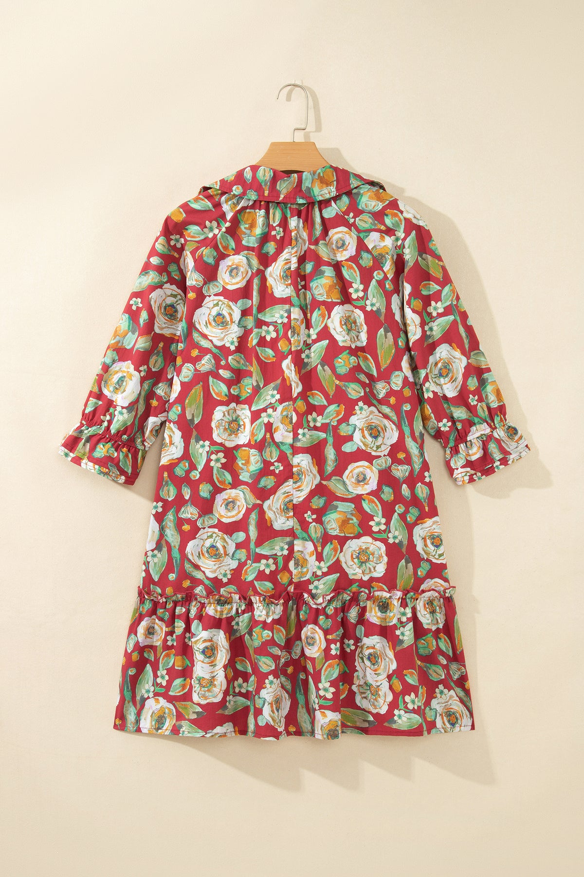 Red Floral Print Half Sleeve Short Shift Dress