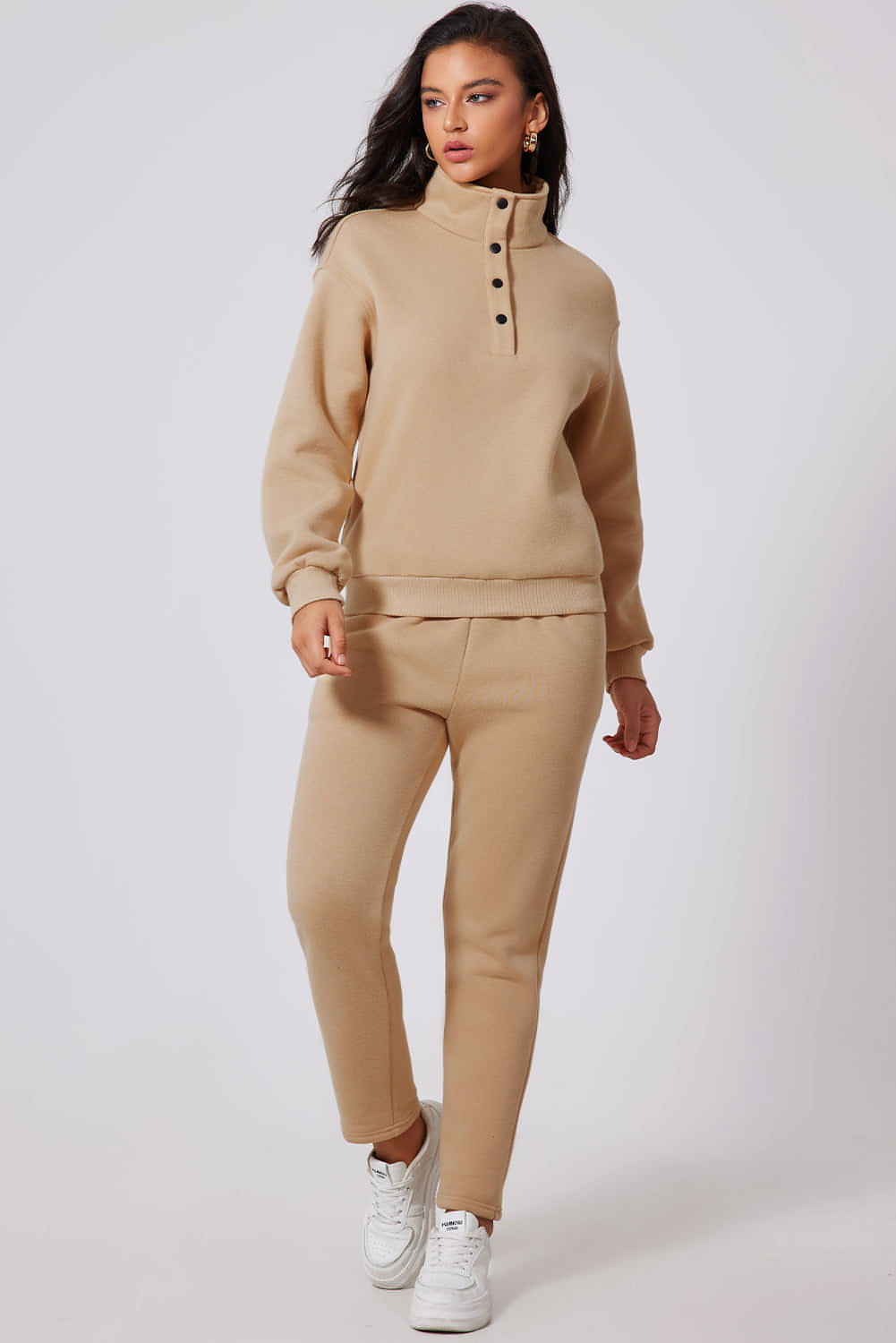 Perkament vaste halve knop sweatshirt en set met hoge taille