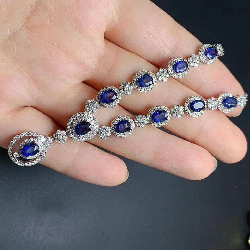 Inlaid Natural Sri Lankan Sapphire Necklace 925 Silver
