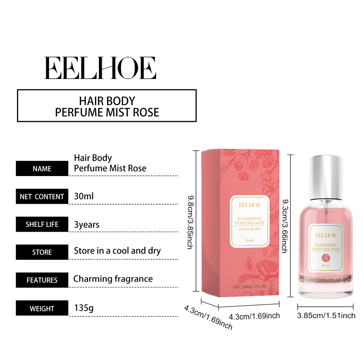 EELHOE Body Hair Perfume Spray Body Skin Hair Long-Lasting Fragrance Spray