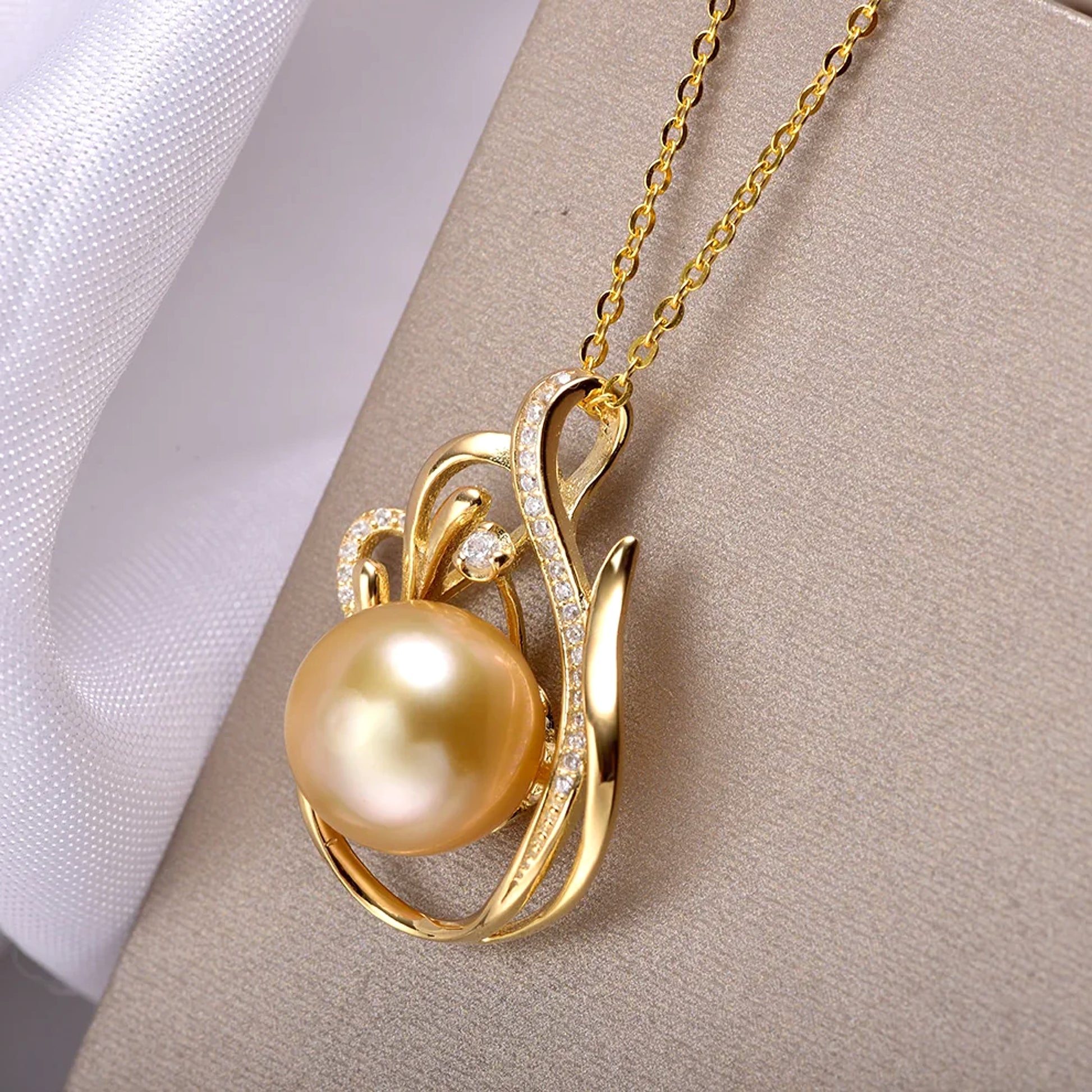 11-12mm 925 Silver Saltwater Gold Pearl Pendant - enhanced image 1