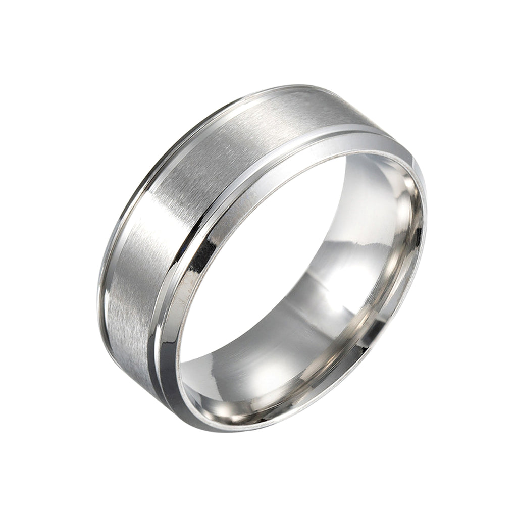 361 Stainless Steel 8mm Wide Matte Double Bevel Simple Men's Ring - enhanced image 1