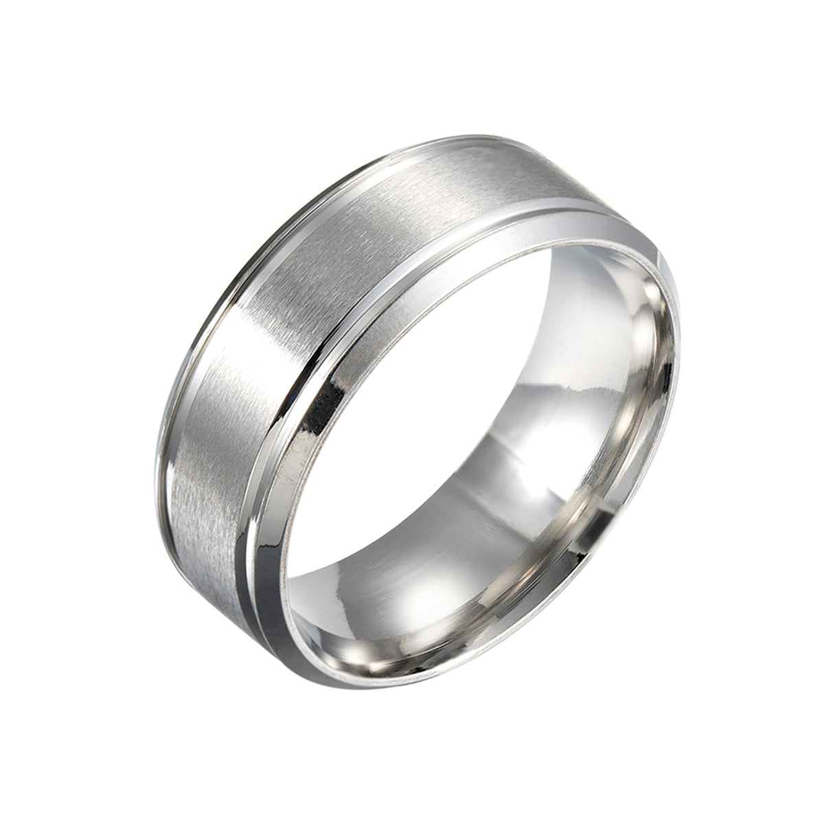 361 Stainless Steel 8mm Wide Matte Double Bevel Simple Men's Ring - enhanced image 1