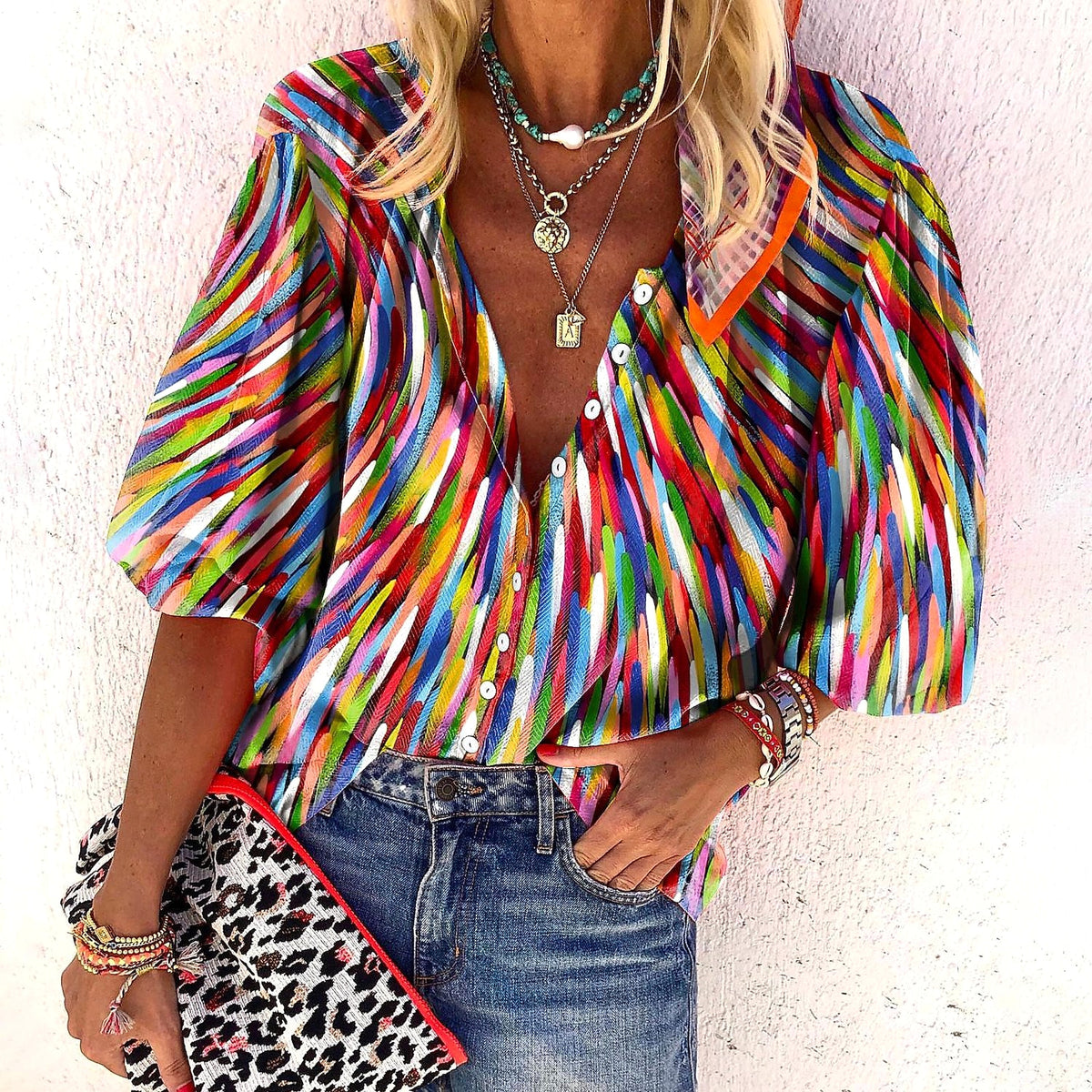 3d Flower Printed Long-sleeved Top DressShirt Women - enhanced image 1