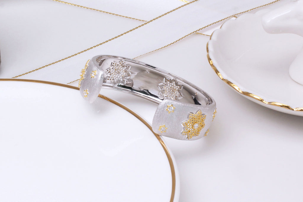 925 Silver Gold Plated Divided Snowflake Bracelet - enhanced image 1