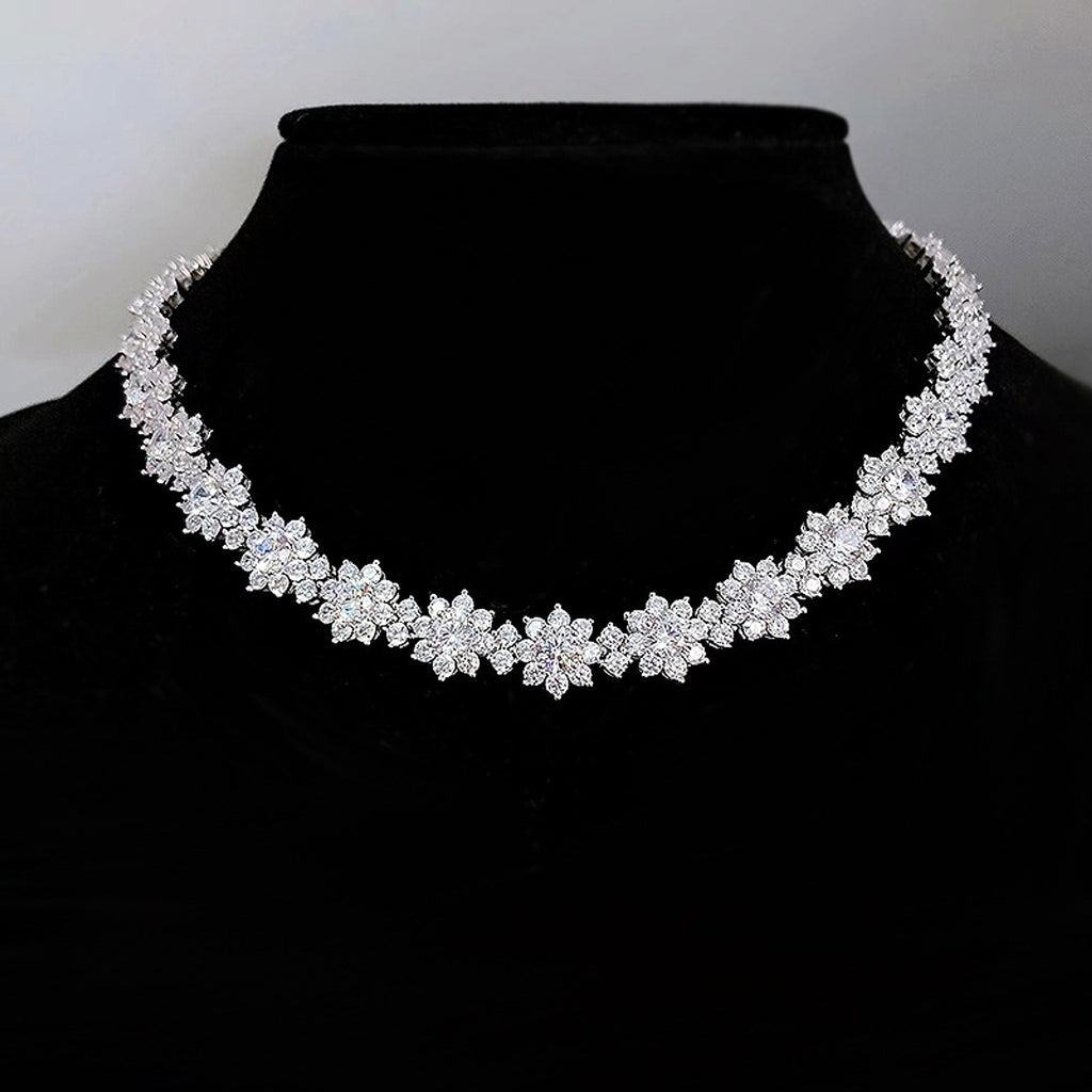 925 Silver High Carbon Diamond Sunflower Collarbone Chain - enhanced image 1