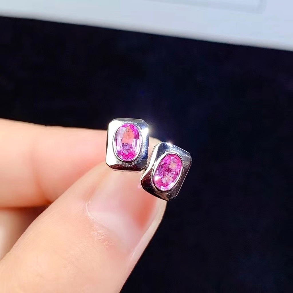 925 Silver Inlaid Natural Sapphire Stud Earrings - enhanced image 1