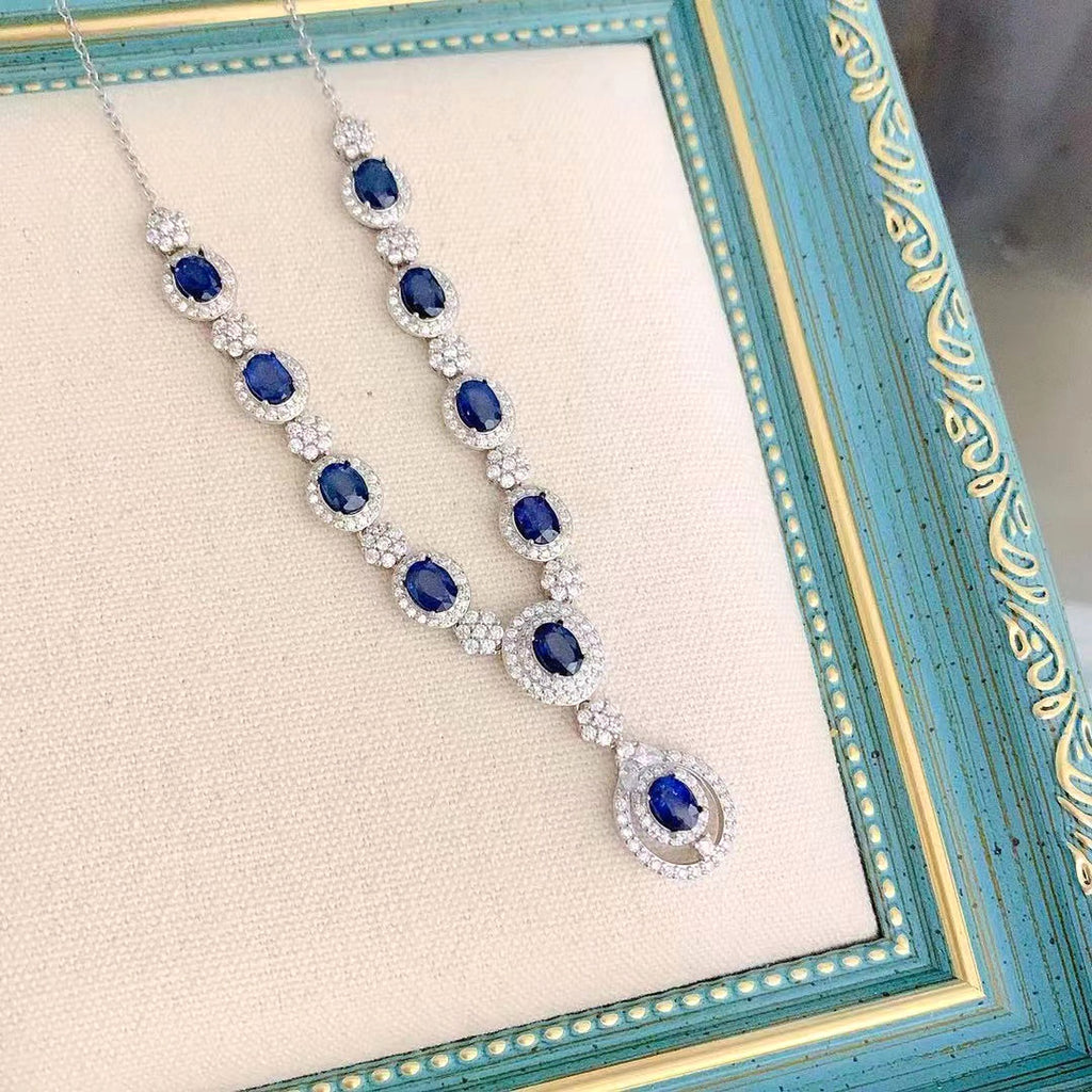 Inlaid Natural Sri Lankan Sapphire Necklace 925 Silver - enhanced image 1