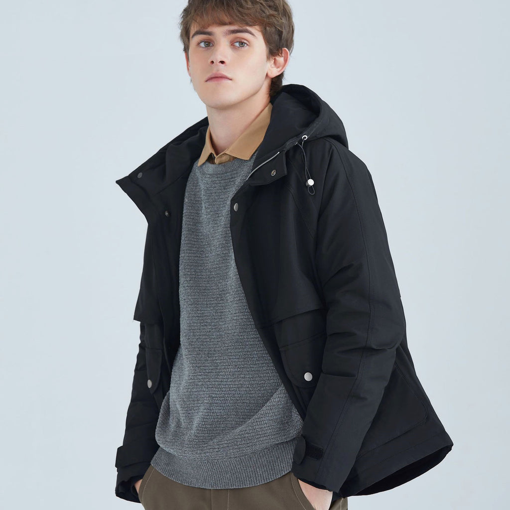 All-match Short White Duck Down Hooded Jacket Men - enhanced image 1