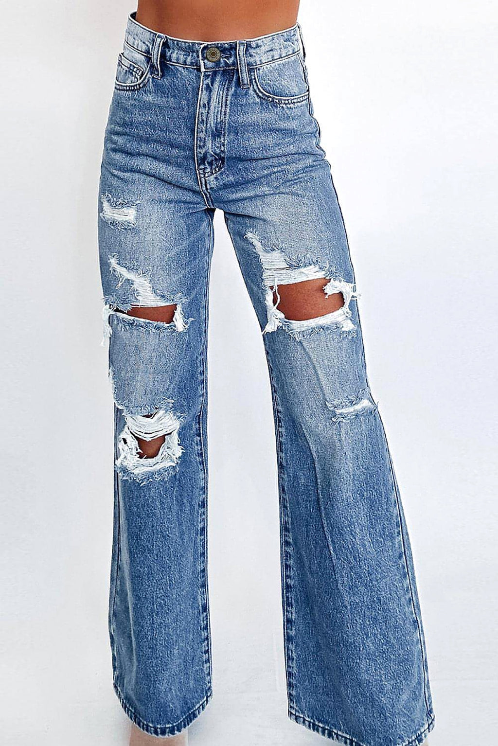 Ashleigh Blue Acid Wash Distressed Wide Leg High Waist Jeans - enhanced image 1
