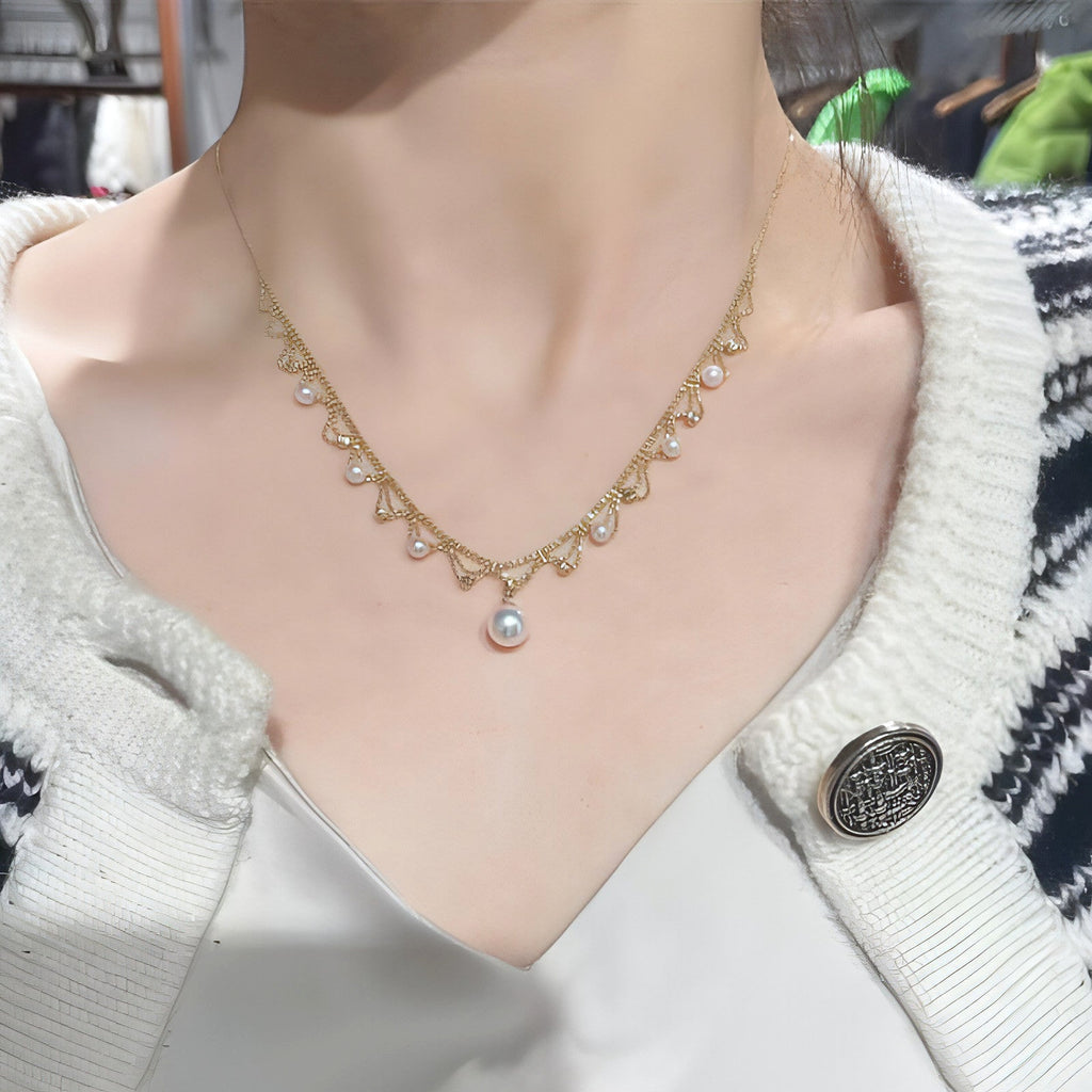 Aurora 18K Gold Lace Pearl Necklace - Sea Elegance - enhanced image 1