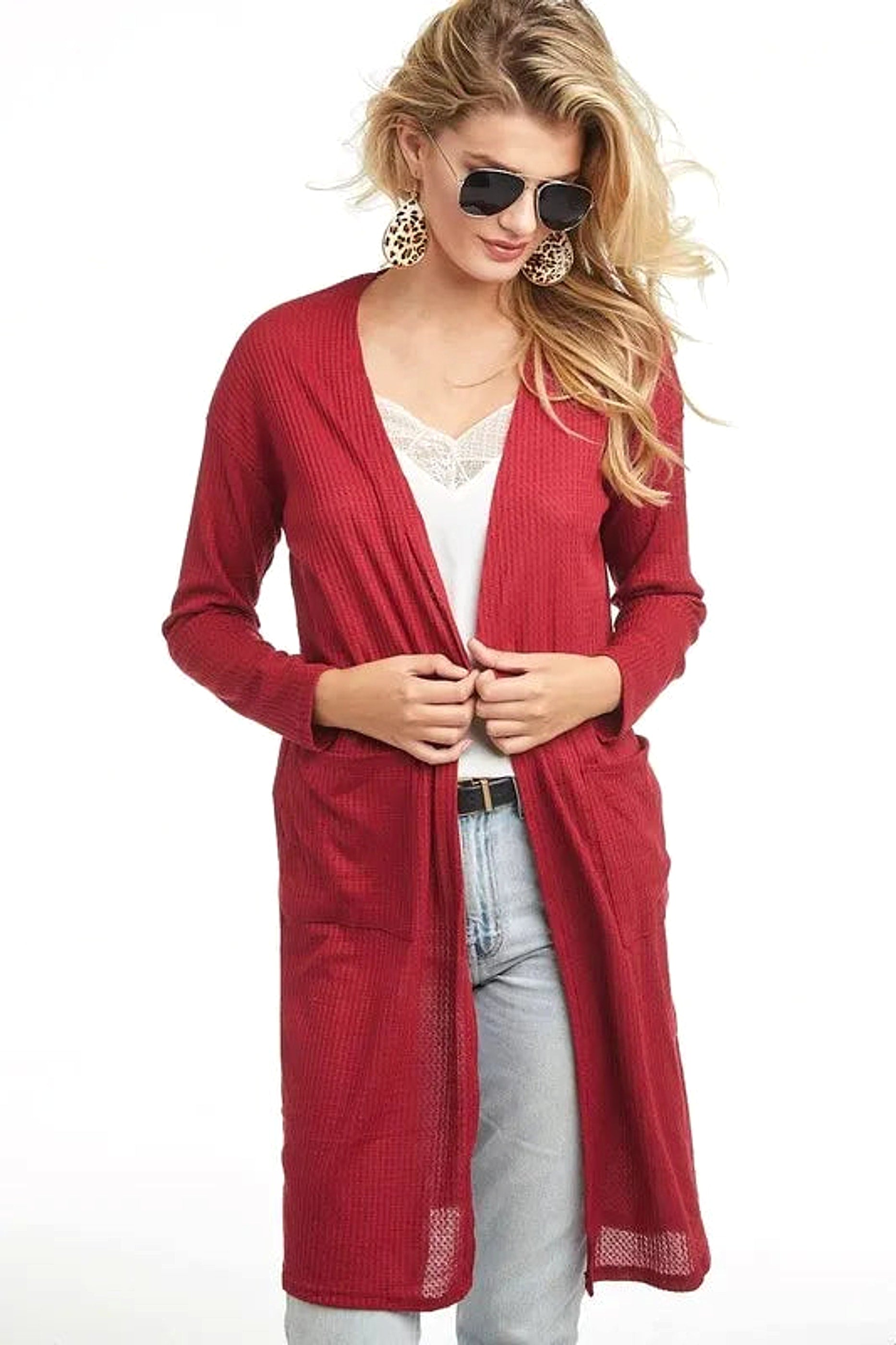 BiBi Pockets Thermal Open Front Cardigan - enhanced image 1