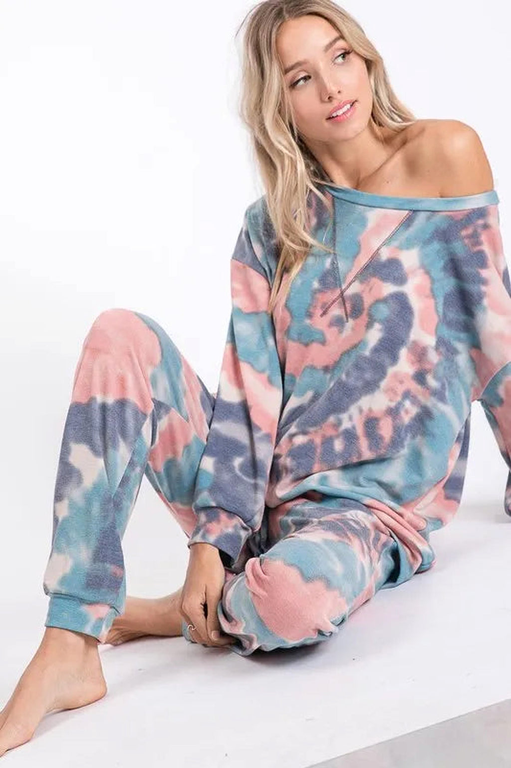 BiBi Tie Dye French Terry Casual Pants - enhanced image 1