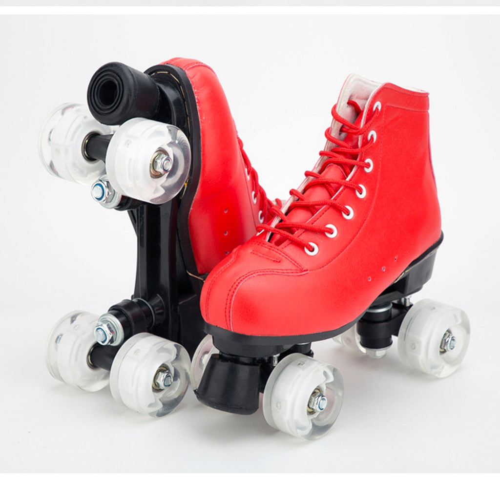 Big Red Cowhide Double Row Skates With Flashing Wheels And Wear Resistant - enhanced image 1