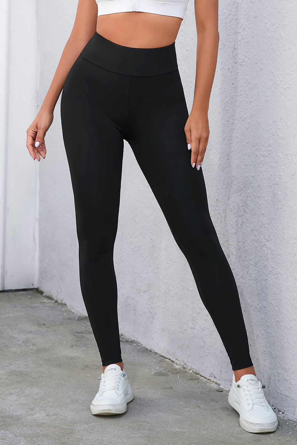 Black Criss Cross Tummy Control High Waist Leggings - enhanced image 1