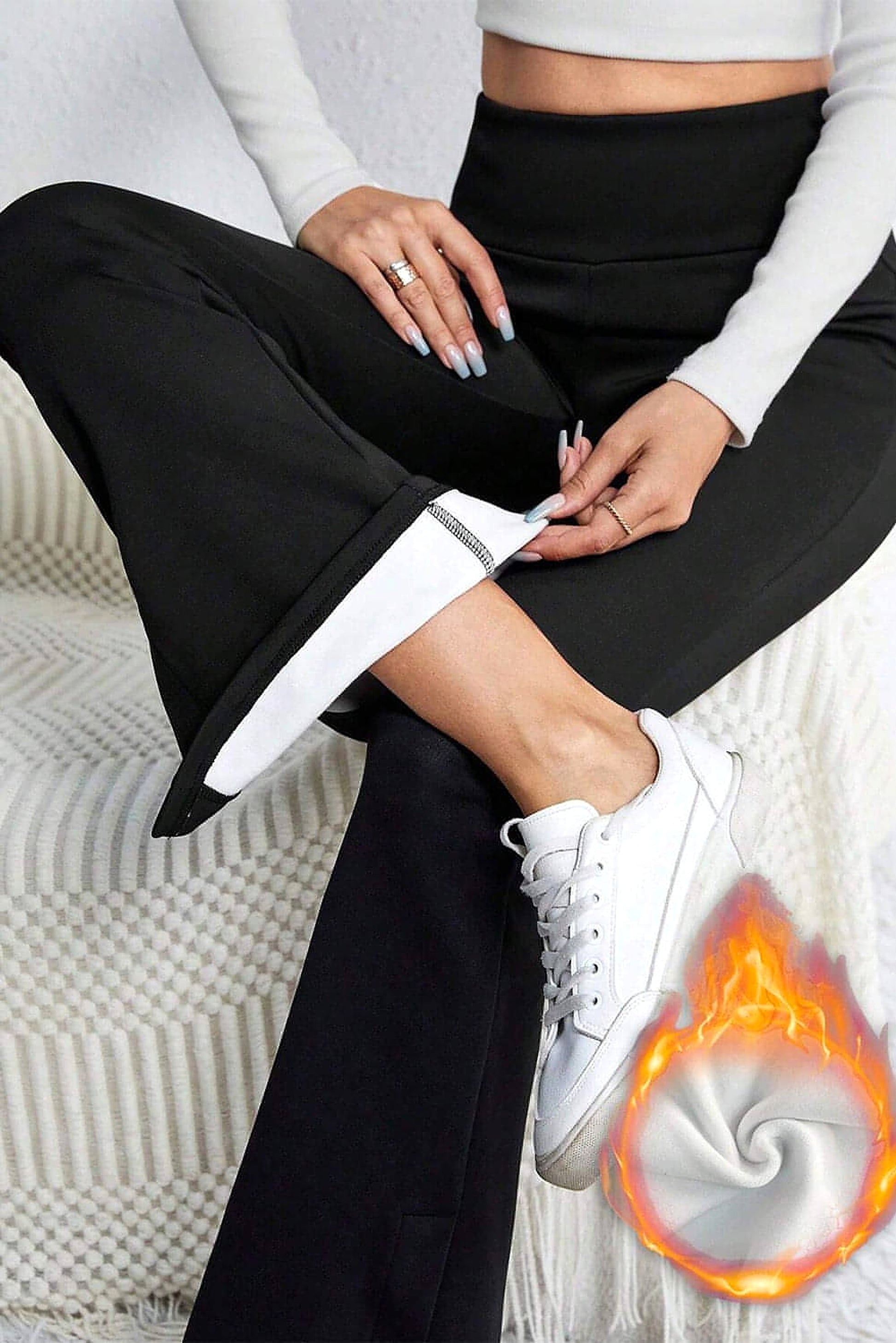 Black Thermal Lined Split Flare Leg Pants - enhanced image 1