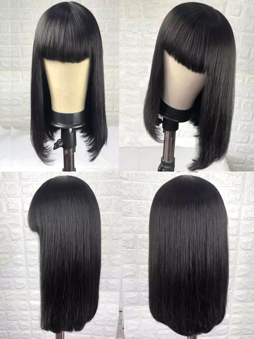 LuxeWaves Brazilian Straight Black 100 Real Hair 30Inch Long Bangs Wig - enhanced image 1