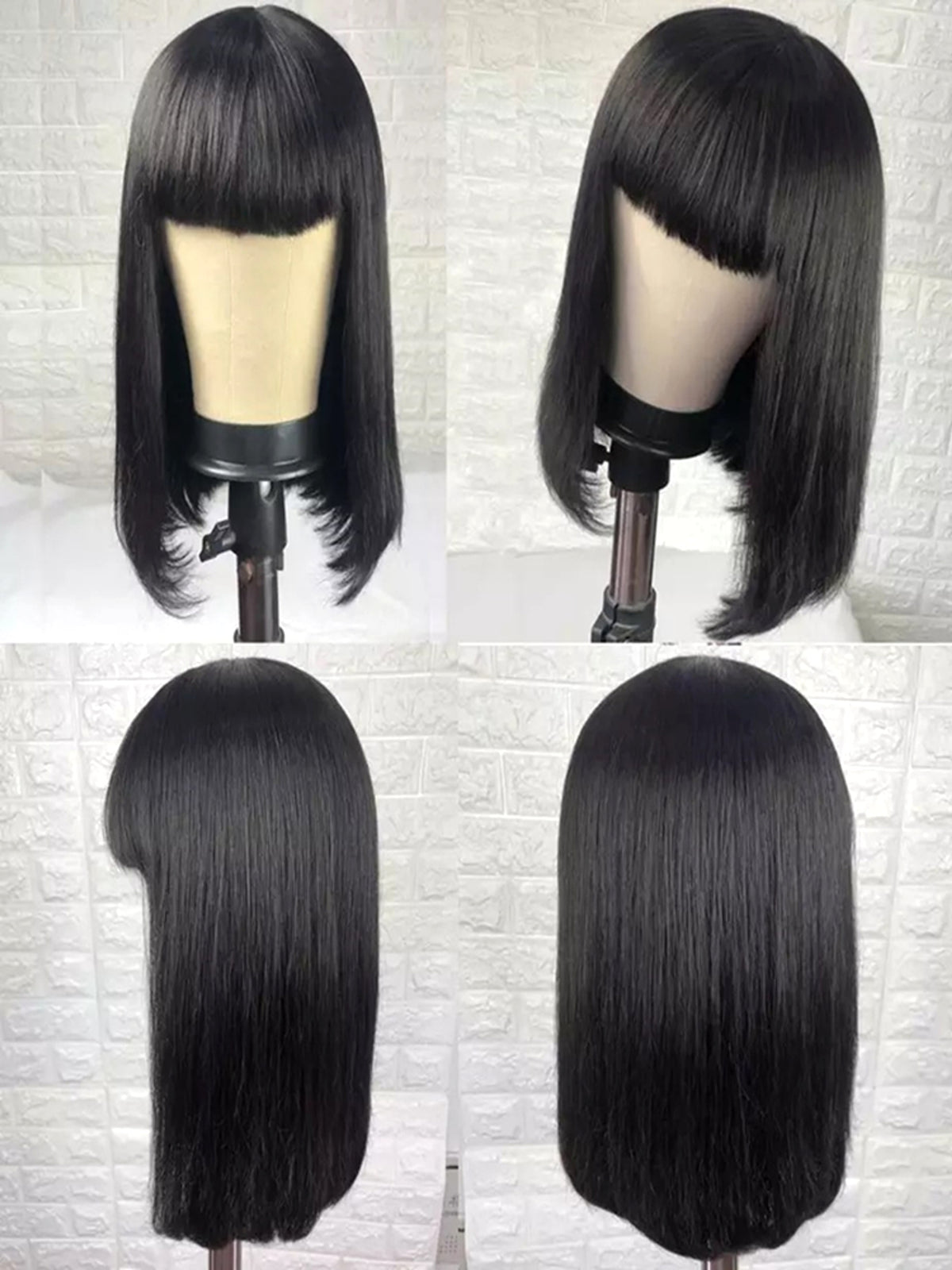 LuxeWaves Brazilian Straight Black 100 Real Hair 30Inch Long Bangs Wig - enhanced image 1