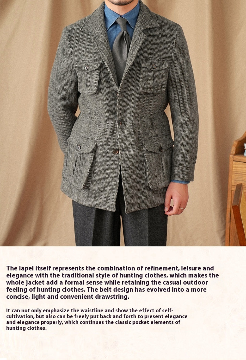 Collar Safari Jacket Jacket Commuter Business Keep Warm And Handsome Jacket Men - enhanced image 1