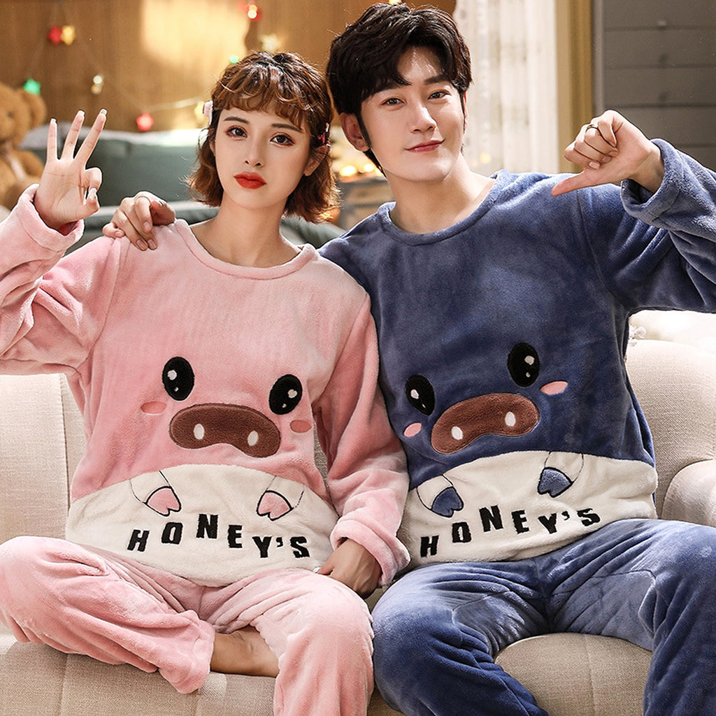 Couples Warm And Velvet Thickened Flannel Home Service Pajamas Set - enhanced image 1
