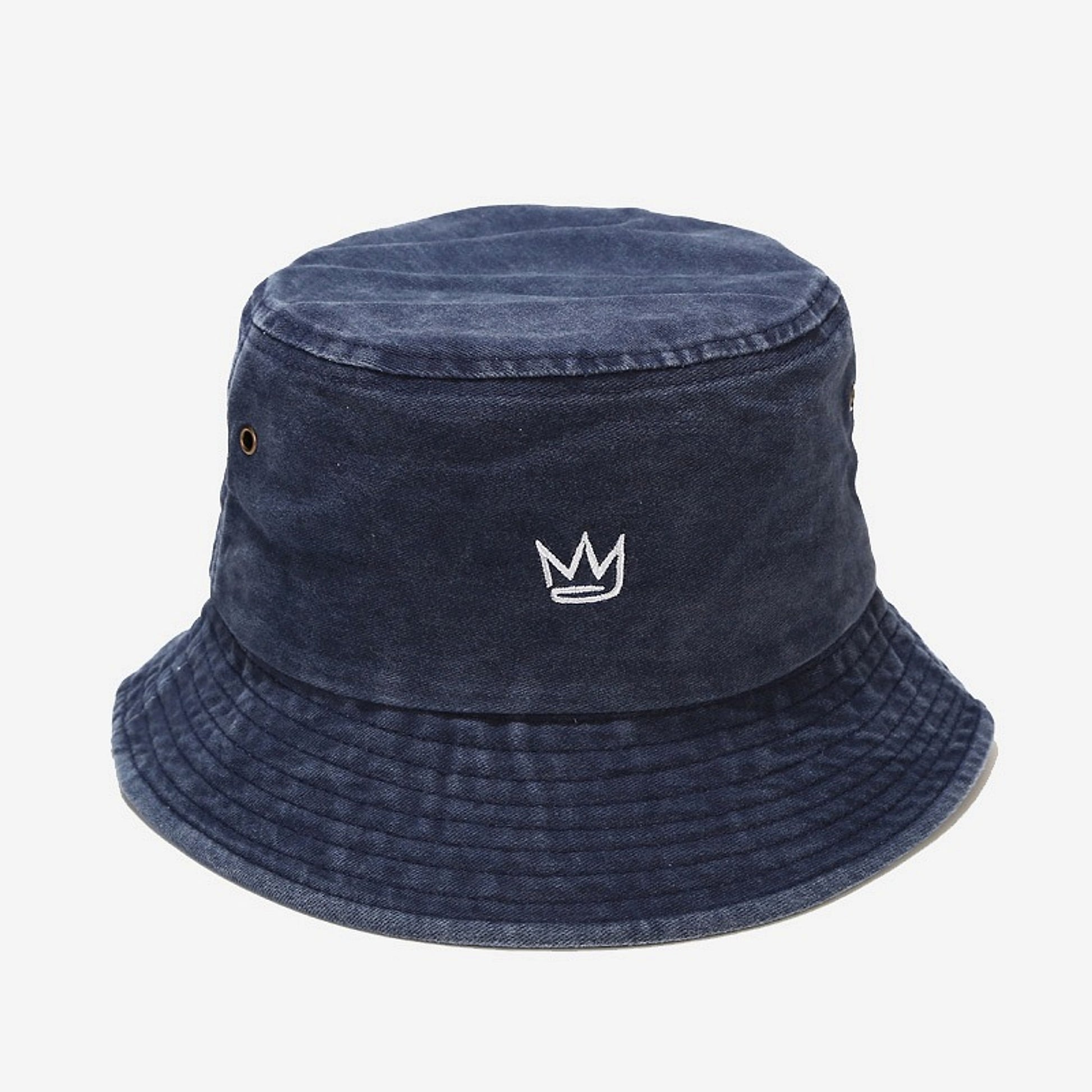 Crown Embroidered Fisherman Hat Washed Cotton Vintage Distressed - enhanced image 1