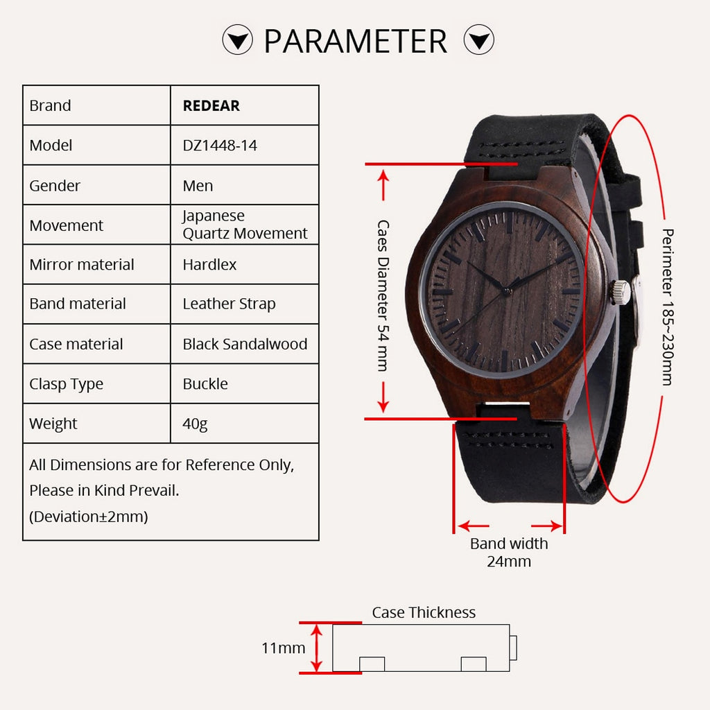 Custom Engraved Wooden Watch – Personalized Gift for Him - enhanced image 1