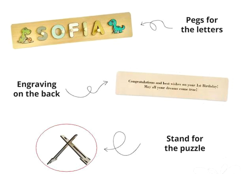 Personalized Wooden Dinosaur Name Puzzle – Fun & Educational Toy for Kids! - enhanced image 1