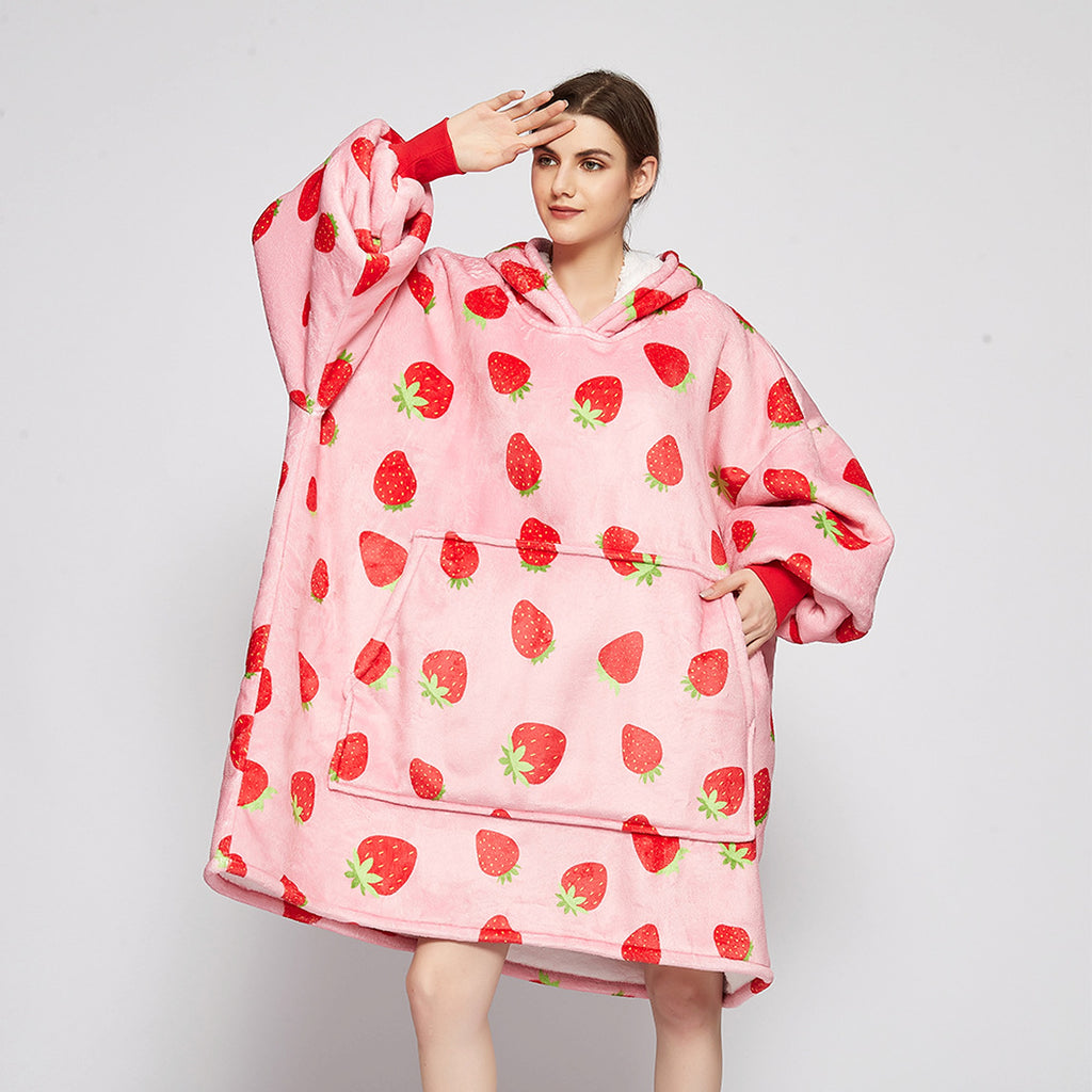 Double Layer Lazy Blanket Pullover Flannel Hooded Double Layer Sweater Women - enhanced image 1