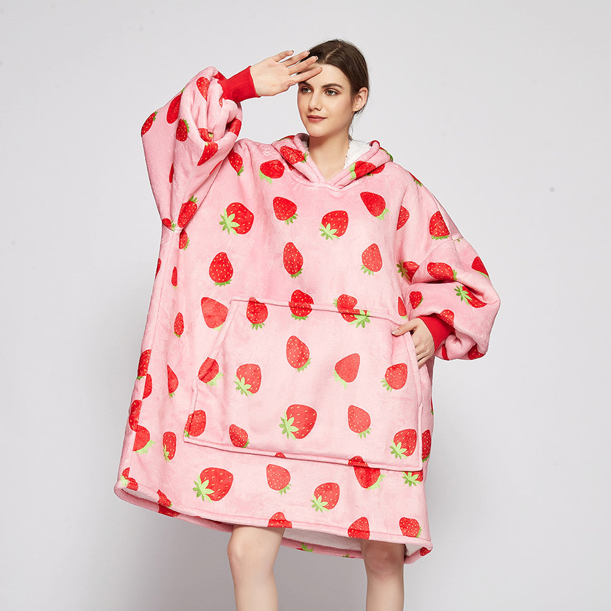 Double Layer Lazy Blanket Pullover Flannel Hooded Double Layer Sweater Women - enhanced image 1