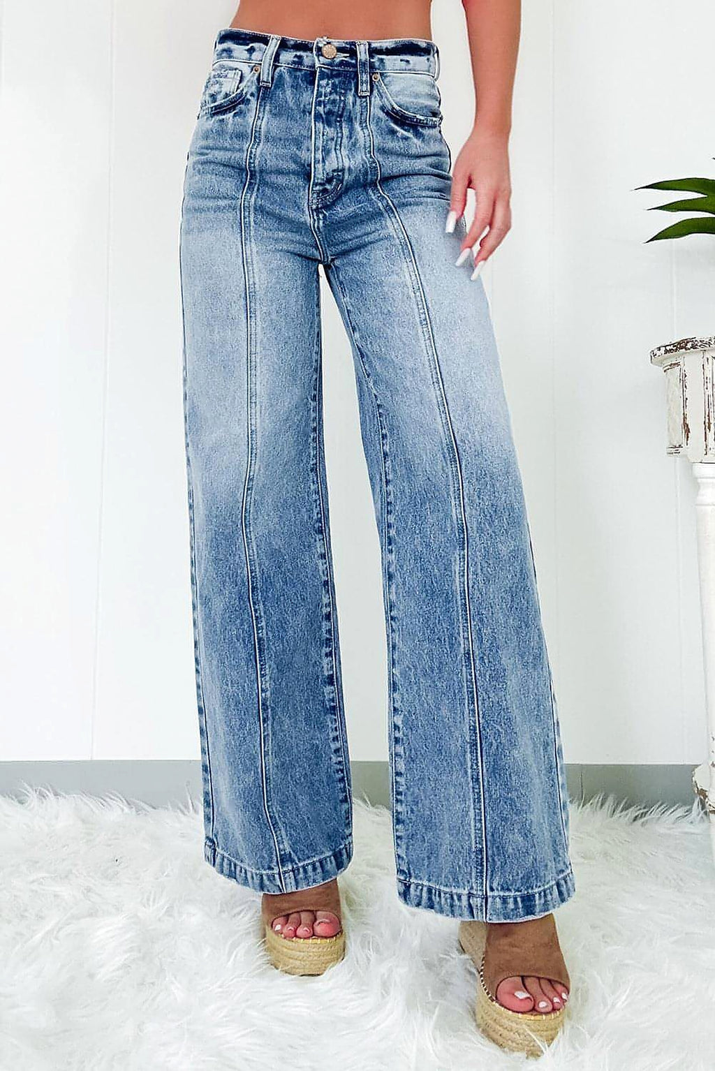 Dusk Blue Central Seamed Wide Leg High Waist Jeans - enhanced image 1