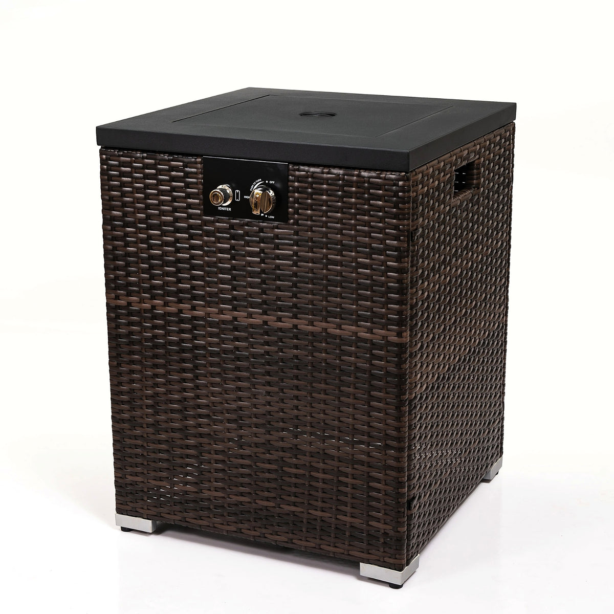 FlameHaven™ – Wicker Propane Fire Pit Column with Glass Wind Guard (US Warehouse) - enhanced image 1