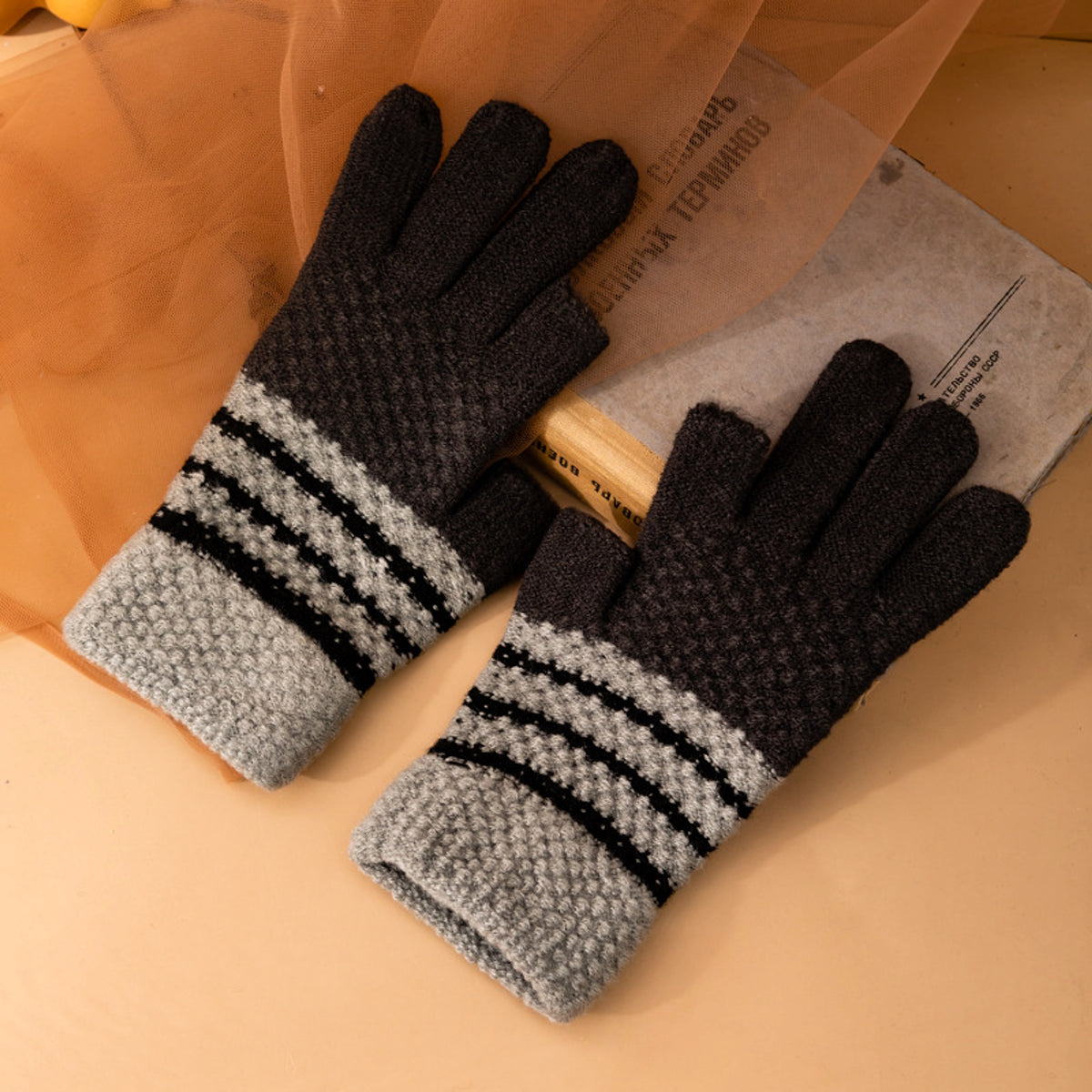 Fleece-lined Knitting Wool Cold-proof Gloves - enhanced image 1