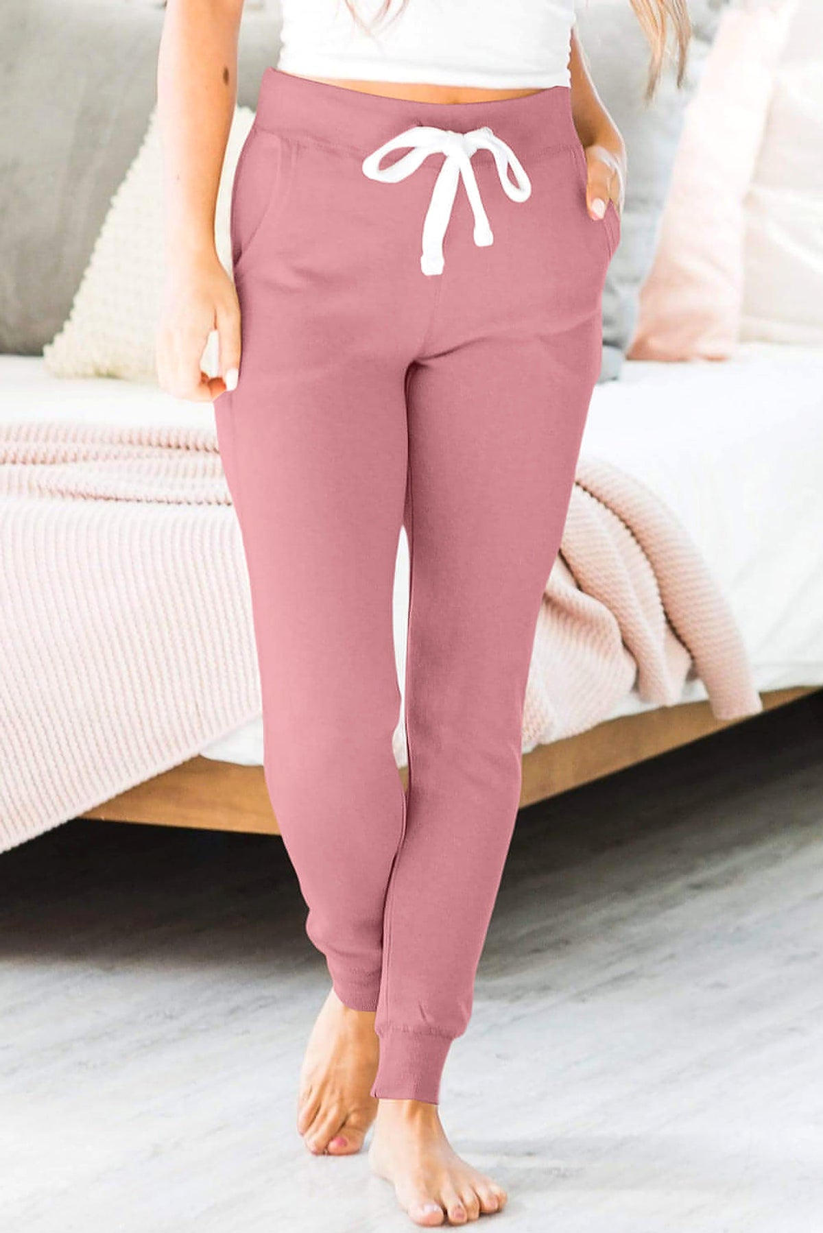 Fushia Drawstring Waist Pocketed Joggers - enhanced image 1