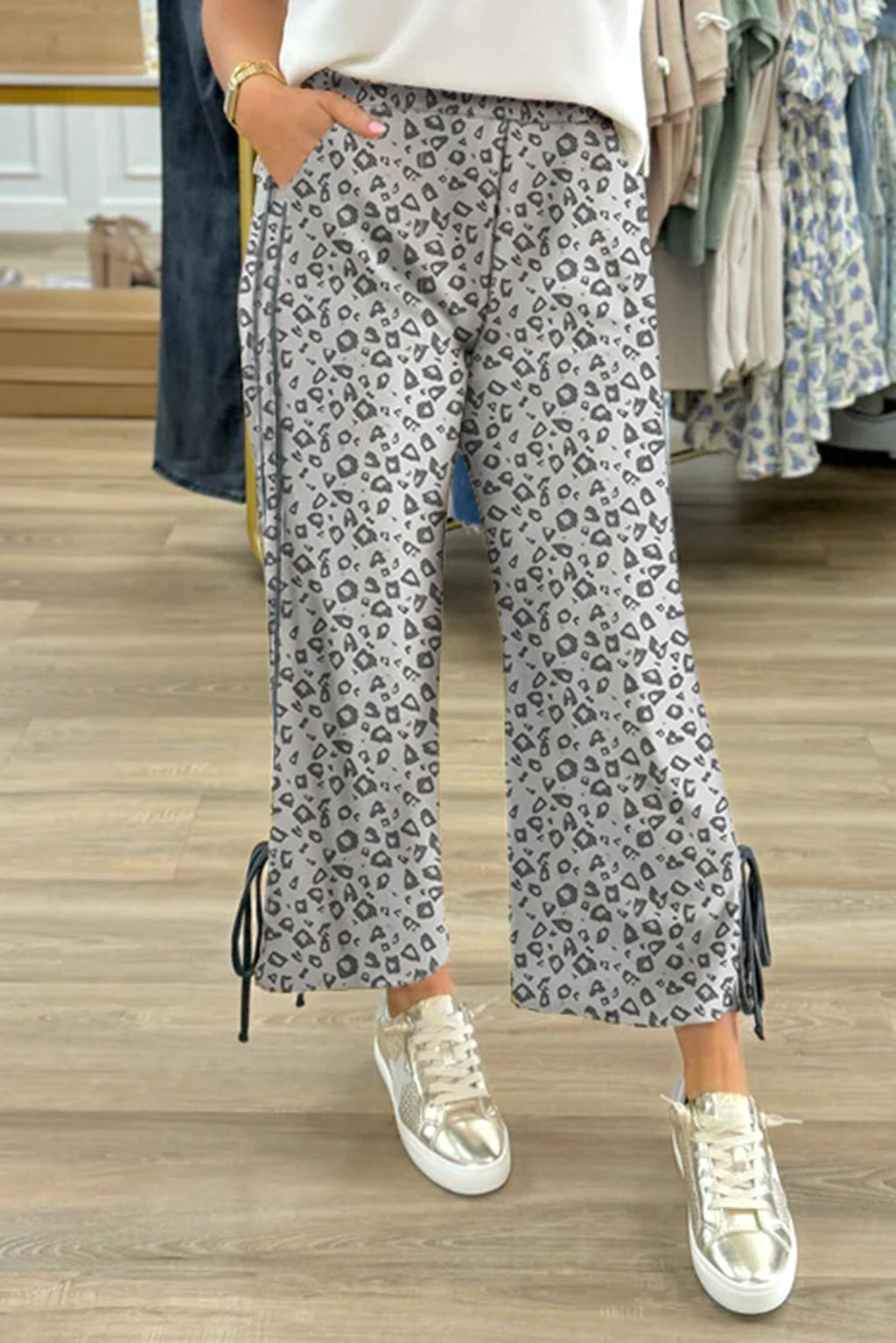 Gray Leopard High Waist Side Bow Straight Leg - enhanced image 1
