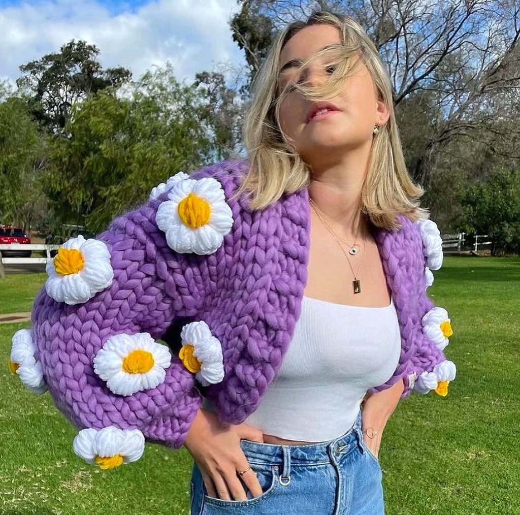 Handmade Crochet Cardigan Sweater Women Fruit Jacquard Embroidery - enhanced image 1