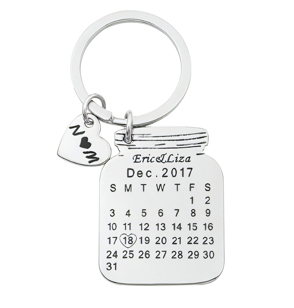 Personalized Heart-Shaped Calendar Keychain – Custom Engraved Date & Name - enhanced image 1