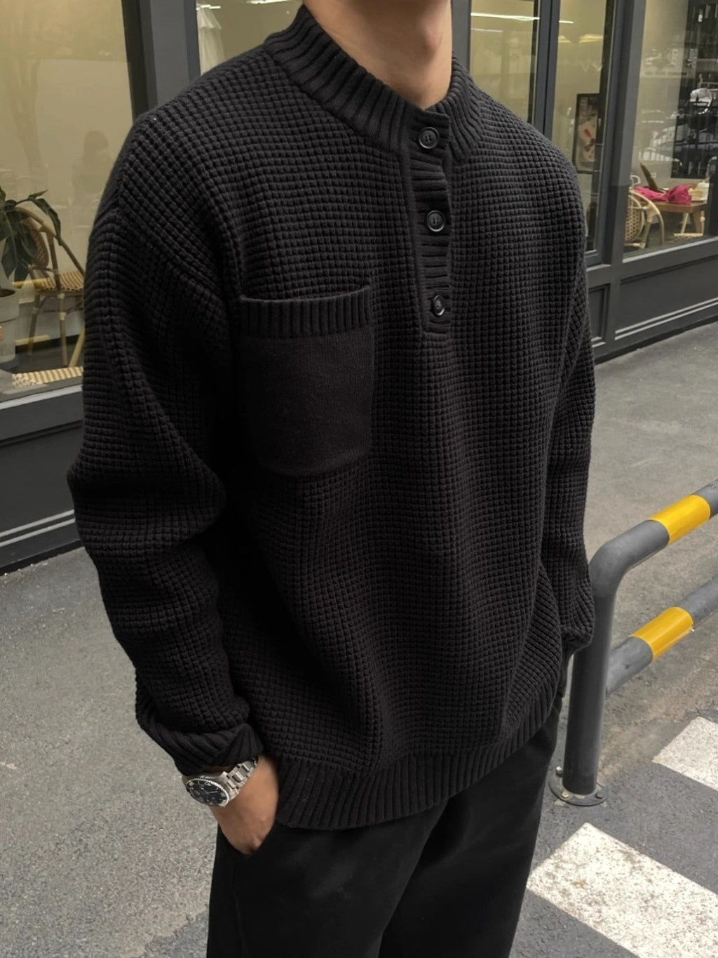 Henry Collar Round Neck Old Money Style Sweater For Men - enhanced image 1