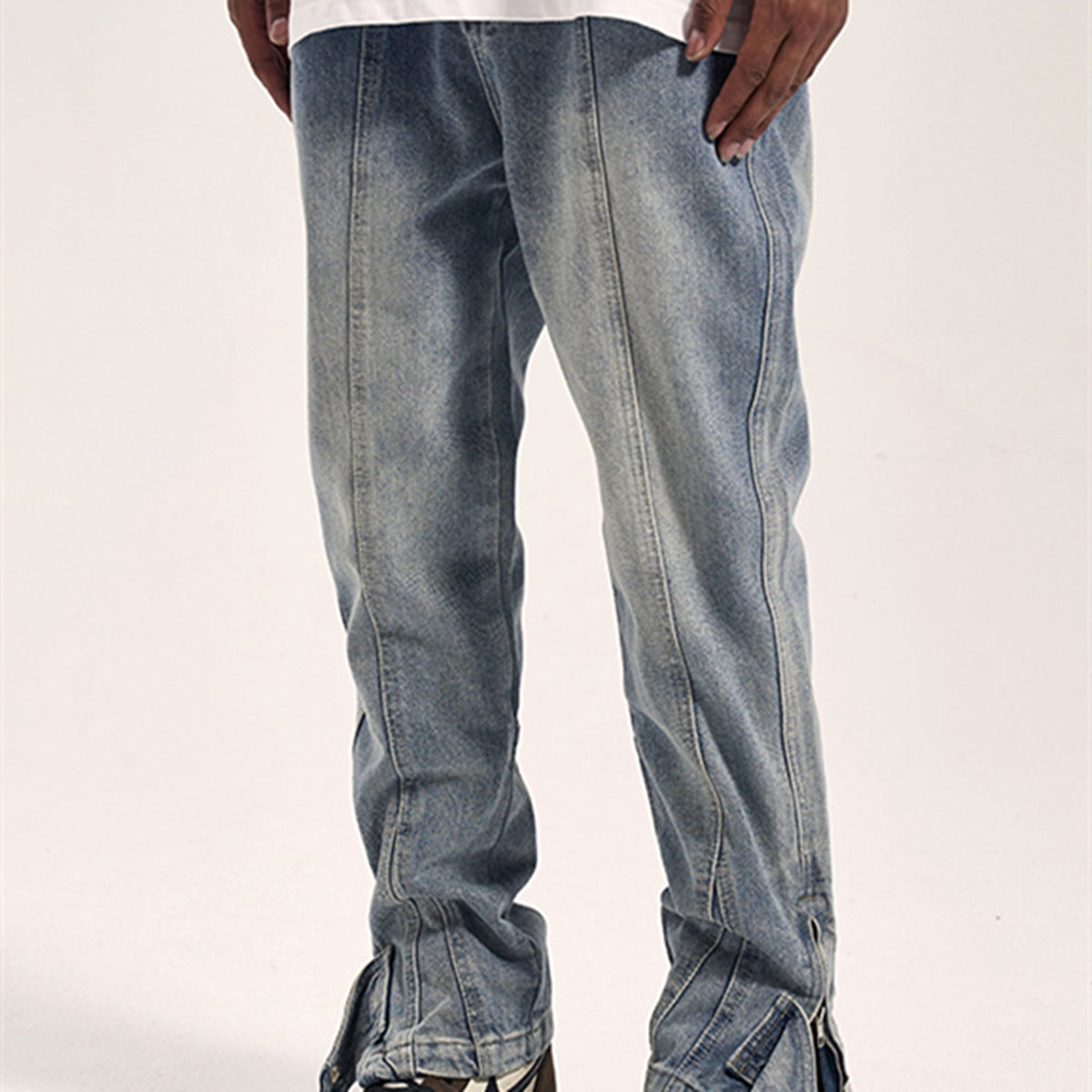 High Street Distressed 3D Cut Jeans With Side Zipper Men - enhanced image 1