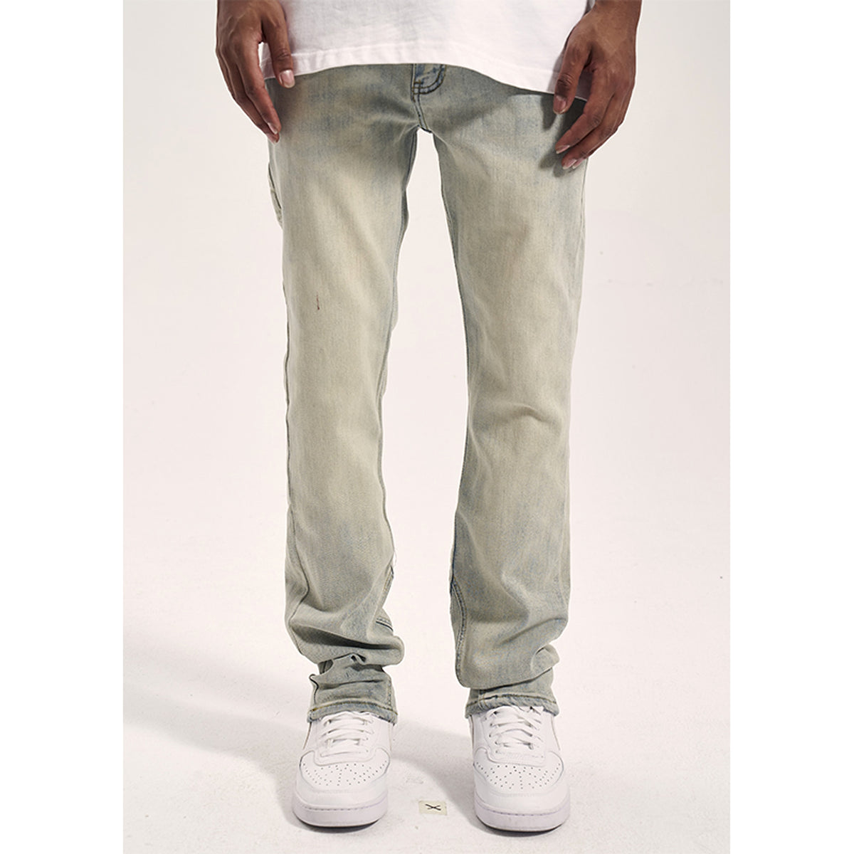 High Street Yellow Mud Washed And Distressed Men's Casual Pants - enhanced image 1