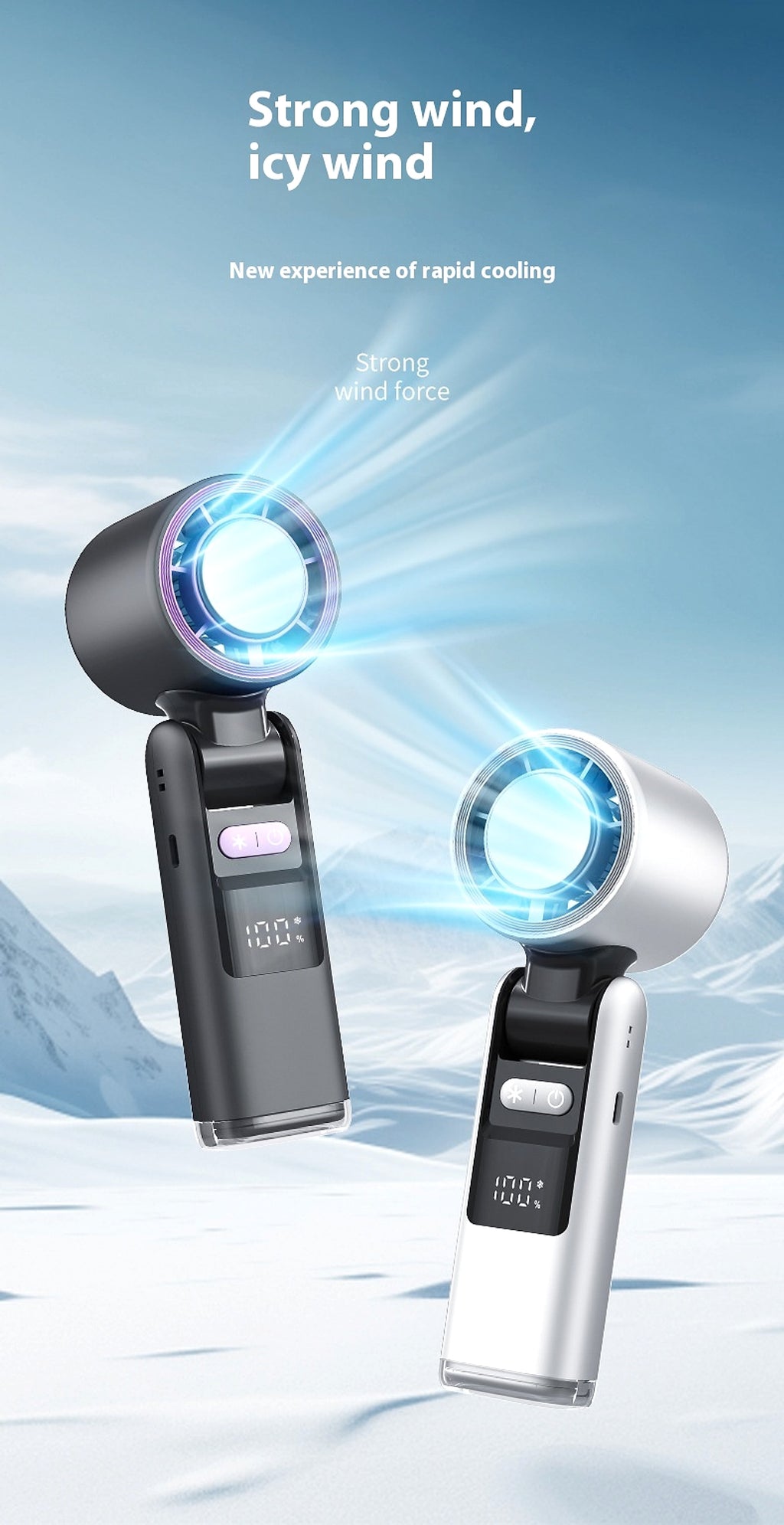 Ice Cool Turbo Mini Fan with Digital Display – USB Rechargeable & Foldable - enhanced image 1
